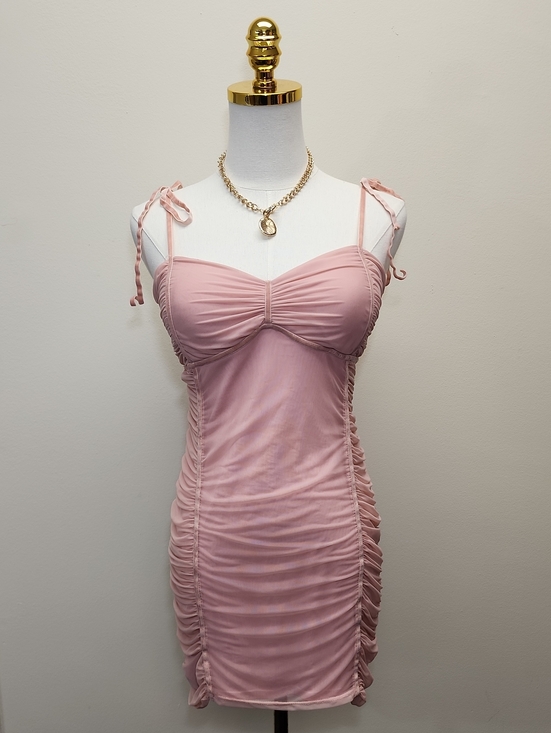 Blue Blush Dresses & Skirts - Blue Blush Pink Ruched Tie Shoulder Mini Dress Size Medium
